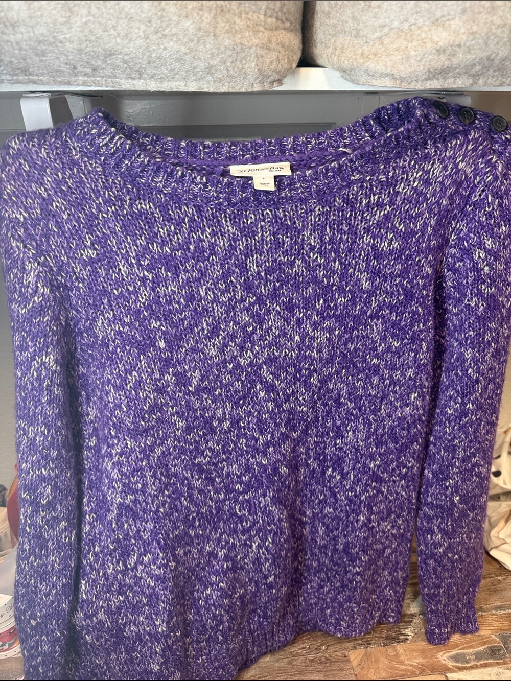 St. John's Bay Purple Marled Button-Shoulder Crewneck Sweater